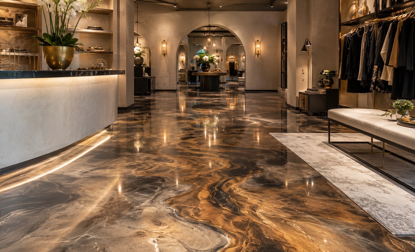 Metallic epoxy showroom floor