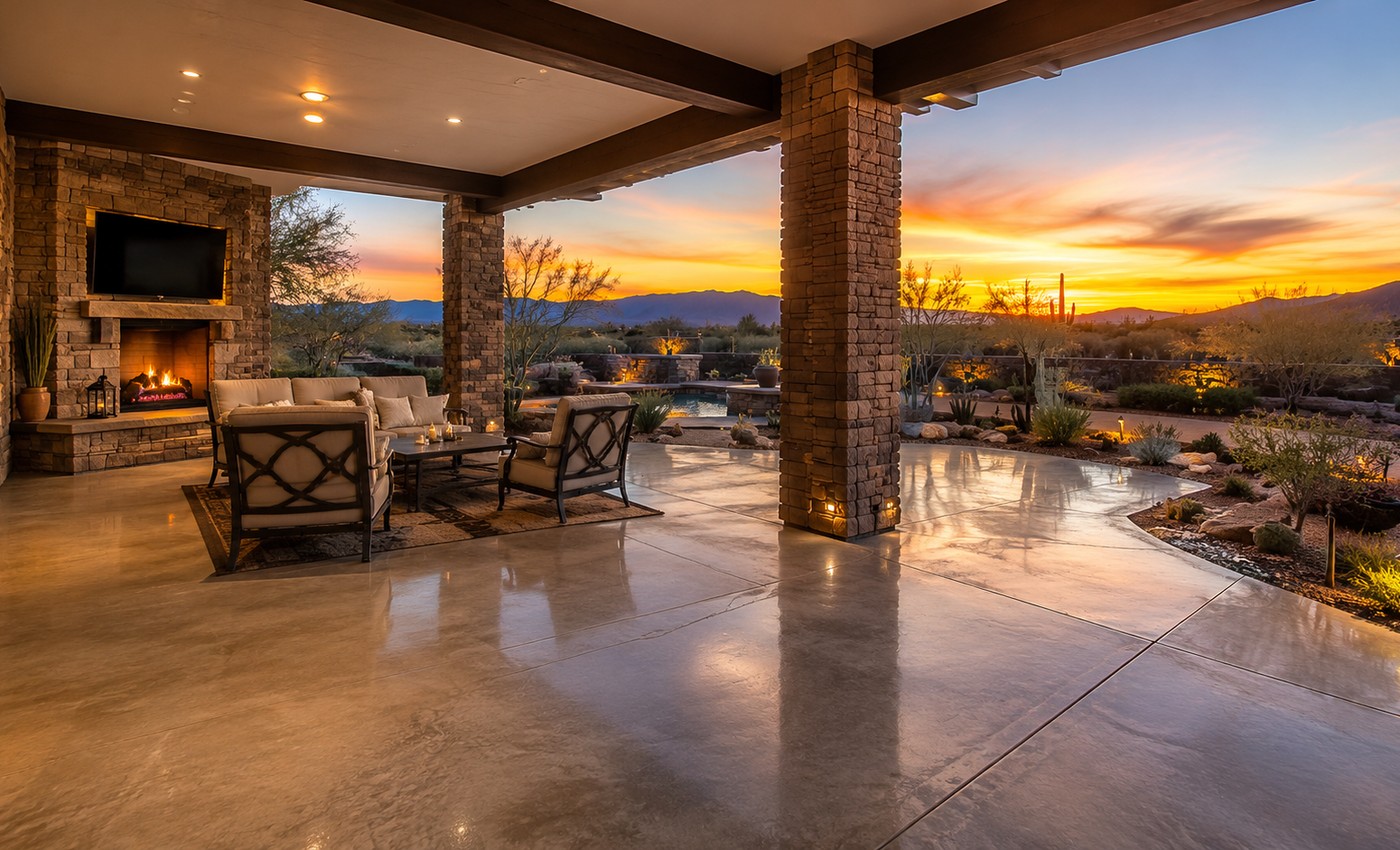 Patio concrete coating at sunset